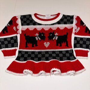 Vintage Park Bench Kids Sweater 3T red & black SCOTTIE DOGS HEARTS ruffle hem